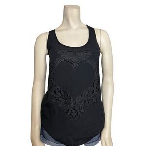 Express Black Lasercut Heart Cutout Lace Racerback Tank Top XS Shirt